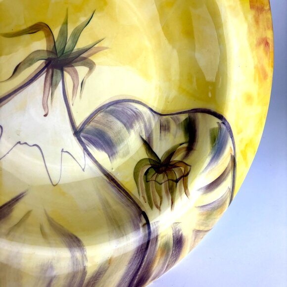 Large 16" Italian Pottery Barn Sappelle Yellow Bowl - Hand-Painted Eggplant - Picture 3 of 13